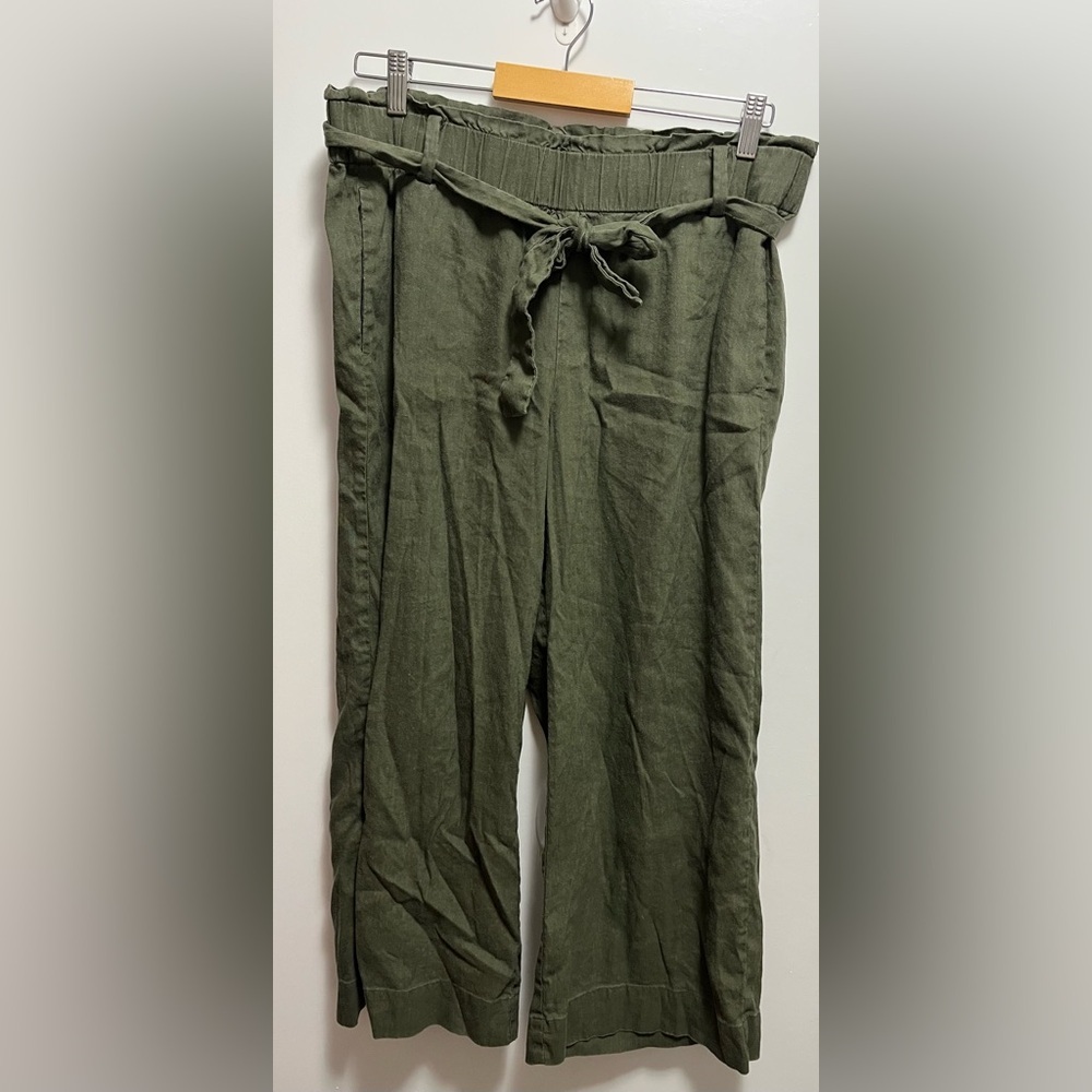 J.Jill Olive Green Linen Blend Stretch Wide Leg Women’s Size Medium